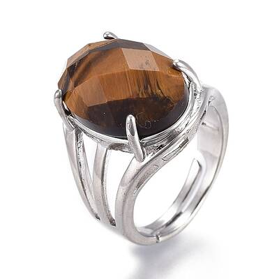 Adjustable Faceted Natural Tiger Eye Finger Rings