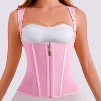 Women's Solid Zipper Front Sports Waist Trainer, Sporty Adjustable Hook & Eye Closure Front Waist Cincher, Sports Sleeves & S...
