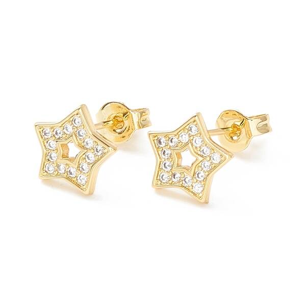 Clear Cubic Zirconia Star Stud Earrings