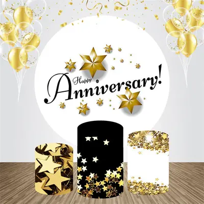 Golden Stars Simple Round Anniversary Backdrop Kit - Aperturee