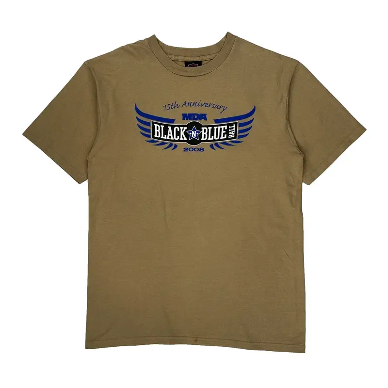 Made In Usa 15Th Anniversary Mda Black N Blue Ball 2008 Harley Davidson T-Shirt - Large Beige Cotton