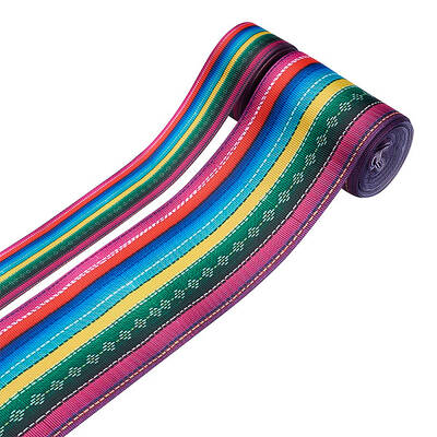 2Rolls 2 Styles Stripe Pattern Printed Polyester Grosgrain Ribbon