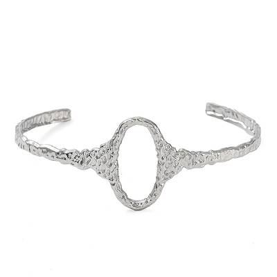 Non-Tarnish 304 Stainless Steel Hollow Oval Cuff Bangle for Women