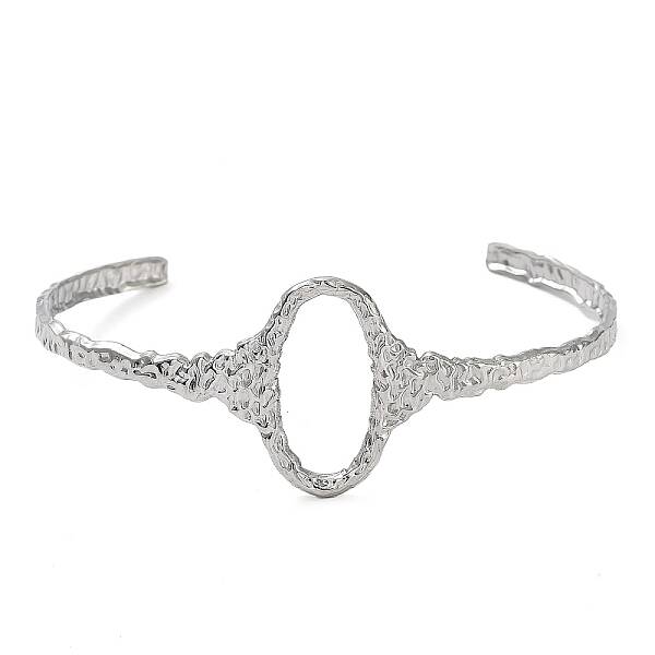 Non-Tarnish 304 Stainless Steel Hollow Oval Cuff Bangle for Women