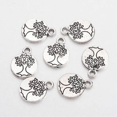 Tibetan Style Alloy Flat Round with Tree Charms