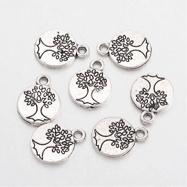 Tibetan Style Alloy Flat Round with Tree Charms