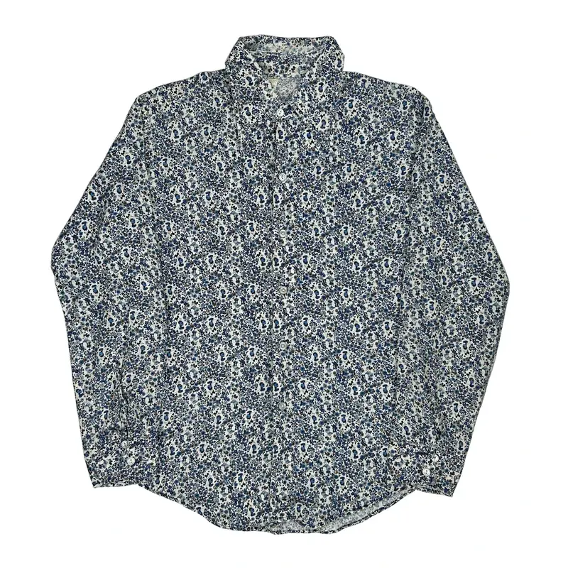 Mickey Mouse Disney Floral Patterned Shirt - Medium Blue Cotton