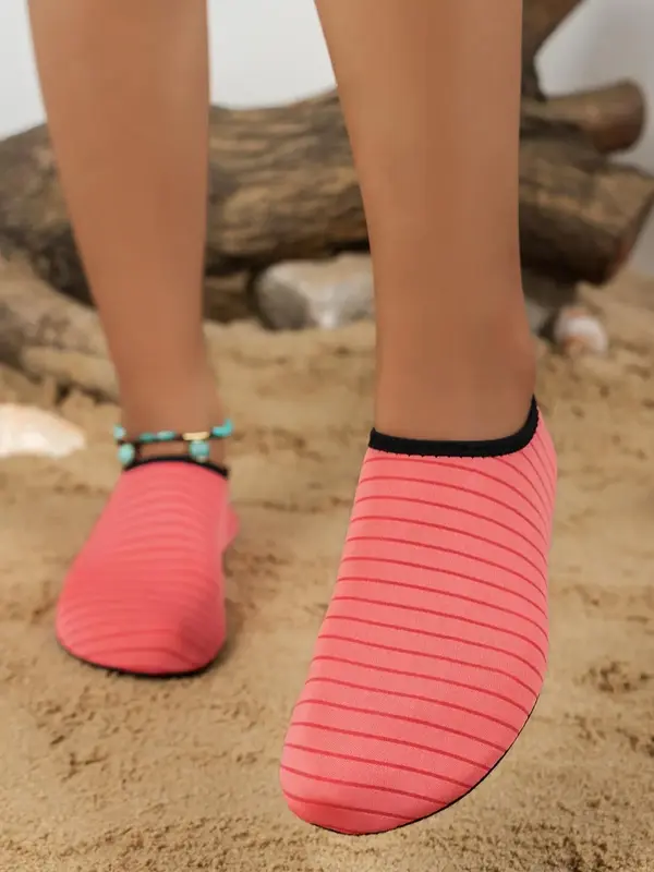 Summer 2024 Women's Minimalist Striped Pattern Water Shoes, Sporty Breathable Soft Sole Water Shoes for Beach, Non-slip Quick...