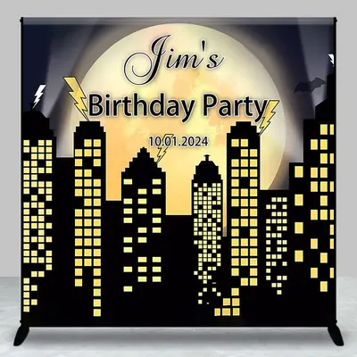 Night Building Yellow Moon Custom Birthday Backdrop - Aperturee