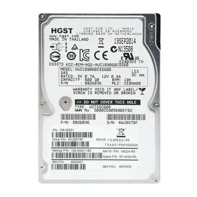 108-00221+B0 NetApp 600GB 6Gb/s SAS 10000 2.5-inch 64MB Hard Drive