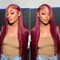 [30Inch for Only $119] Hot Star 13x6 HD Lace Front Wig Human Hair Wigs 99J Red Burgundy Colored 13x4 HD Transparent Ginger Bl...