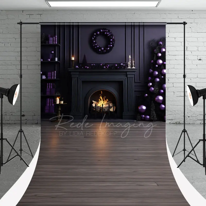 Purple Fireplace Christmas Photography Backdrop - Aperturee