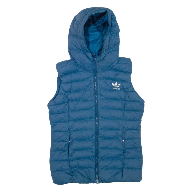 ADIDAS Womens Puffer Gilet Blue Hooded UK 12