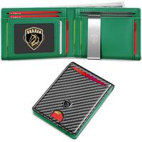 VTLASK Men's Ultra-Thin Wallet RFID Shielded Double Fold Wallet in Carbon Black and Red Slim with Genuine Leather Carbon Fibe...