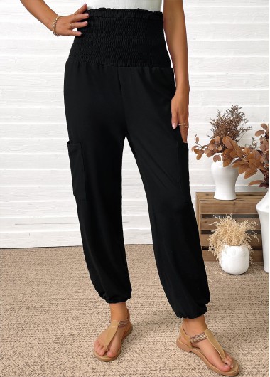 Modlily Black Pocket Jogger Elastic Waist High Waisted Pants - L