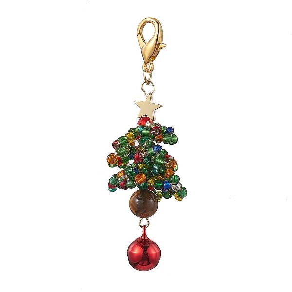 Christmas Tree Glass Seed Beads & Natural Tiger Eye Pendant Decorations