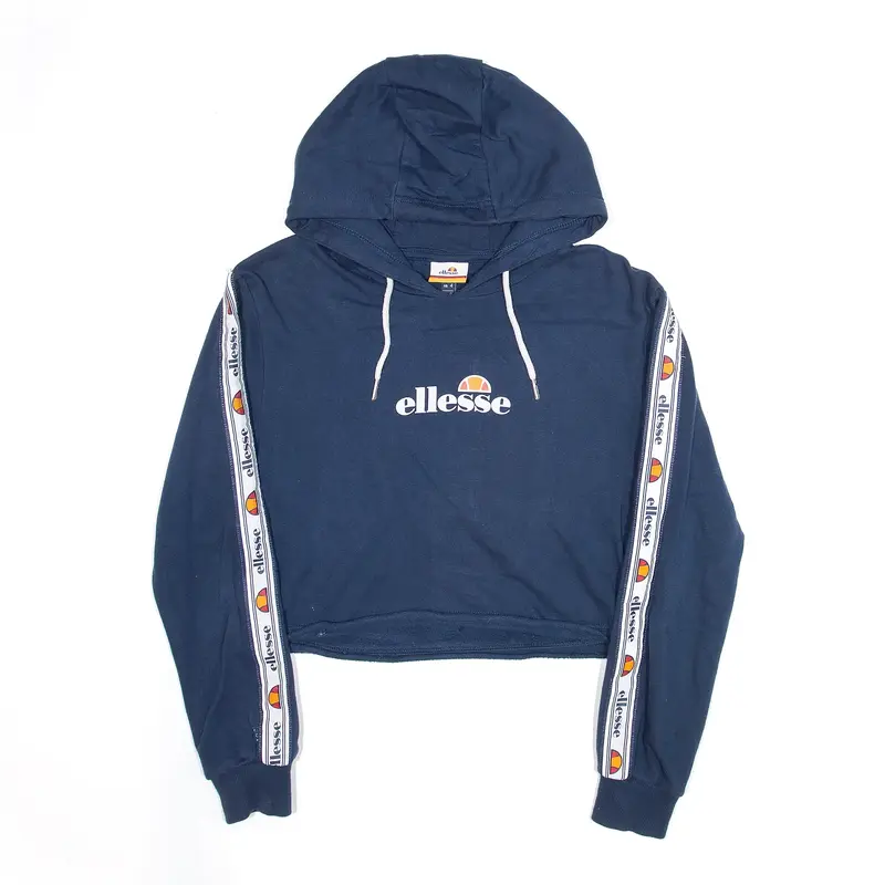 ELLESSE Reworked Cropped Sports Blue Pullover Hoodie Womens S