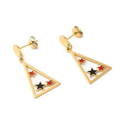 Enamel Triangle with Star Dangle Stud Earrings