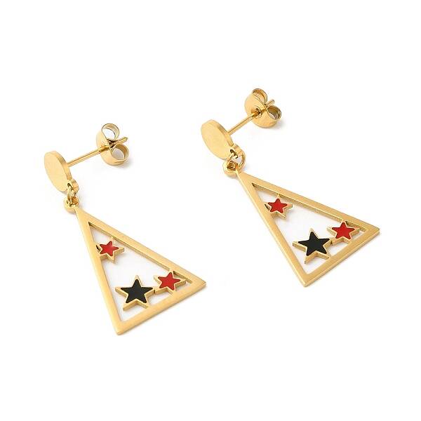 Enamel Triangle with Star Dangle Stud Earrings