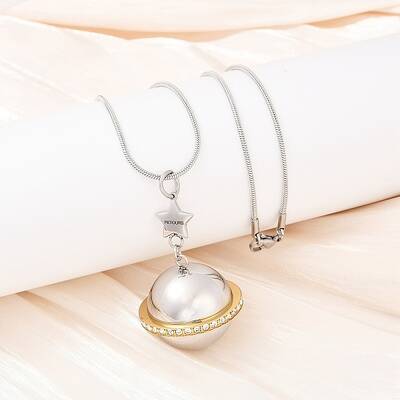 304 Stainless Steel Micro Pave Clear Cubic Zirconia Planet Pendant Pet Urn Ashes Necklaces