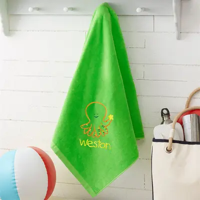 Green Sea Creatures Name Embroidered Beach Towel - Aperturee