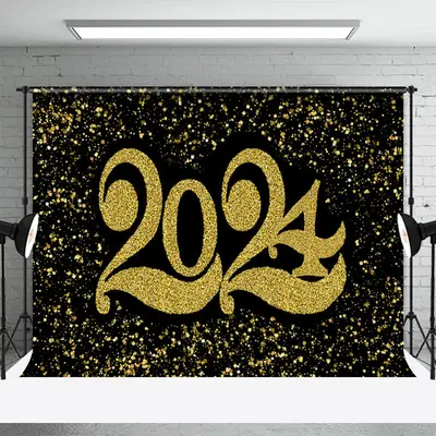 Aperturee Black Gold Celebration For New Year 2024 Backdrop