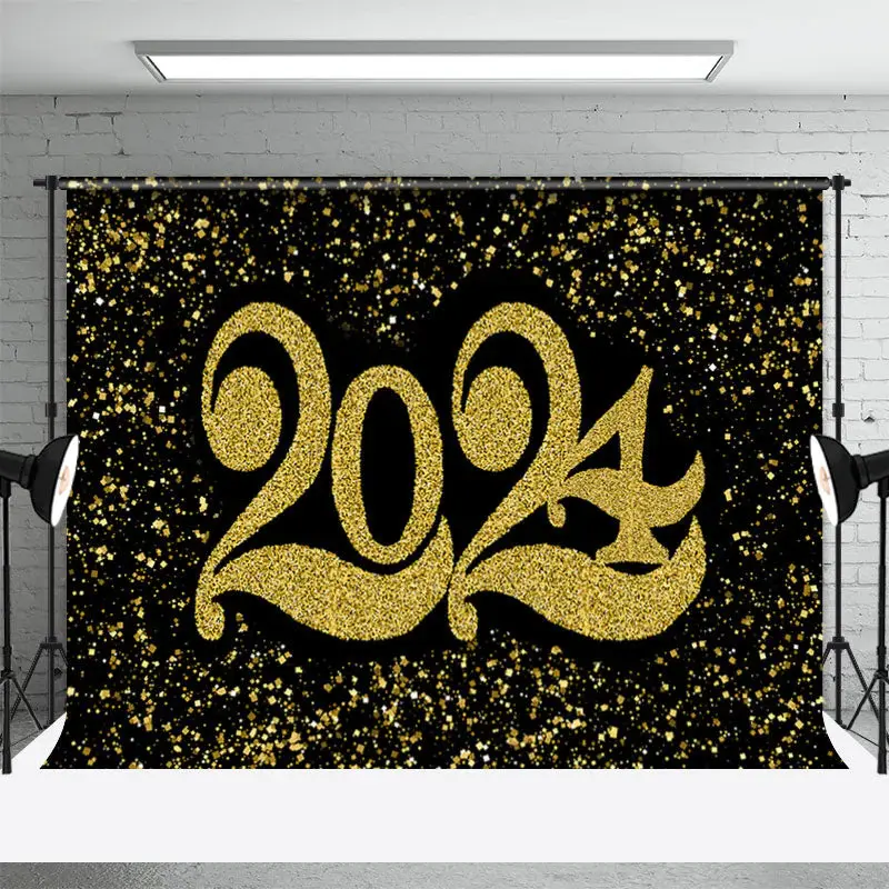 Aperturee Black Gold Celebration For New Year 2024 Backdrop