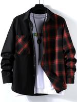 Men's Plaid Print Button Front Pocket Shirt, Regular Fit Casual Long Sleeve Collared Top for Fall & Winter, Men's Clothes for...