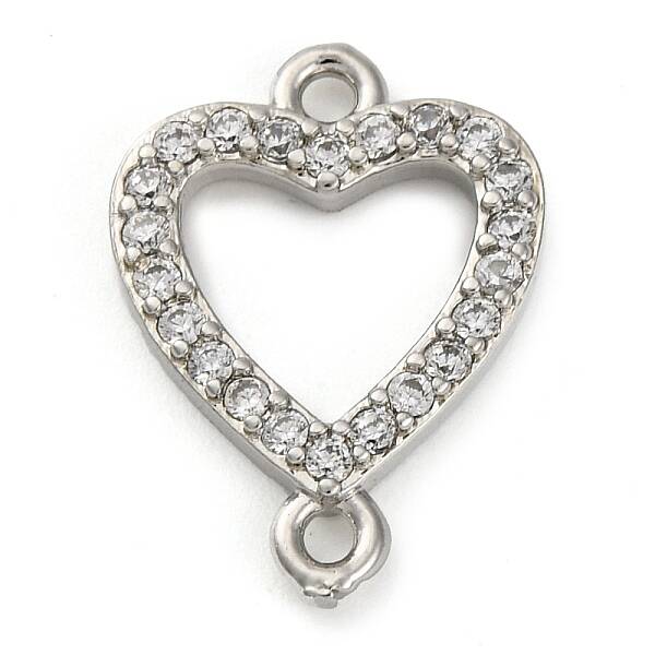 Brass Micro Pave Clear Cubic Zirconia Heart Links Connector Charms