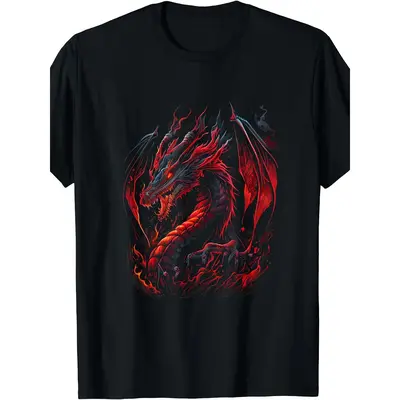 Men's Red Firedrake Dragon Graphic T-Shirt - 100% Cotton T-Shirt - Versatile for Casual, Sports, Festive, All-Season Wear