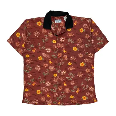 Breezy Point Usa Hawaiian Shirt - Large Brown Linen Blend