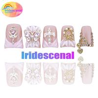 Iridescenal 10pcs Duckbill Acrylic nails Summer Transparent Box. French style, carved patterns, 3D, rhinestones, five-pointed...