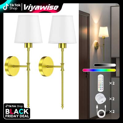 Viyawise Wall Lights Set of 2 with 2 Bulbs, 2 Type-C Cables & 2 Remotes – Battery Operated Wireless Wall Sconces, 9-Colo