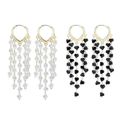 2 Pairs 2 Colors Dyed Natural Quartz Crystal Chips Tassel Earrings