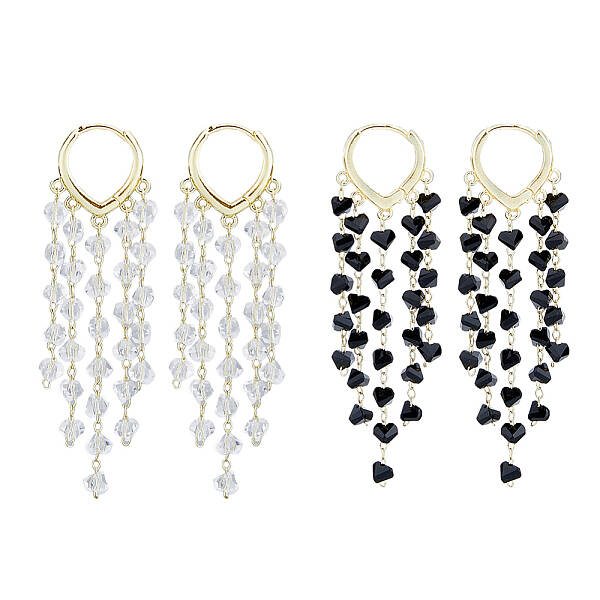 2 Pairs 2 Colors Dyed Natural Quartz Crystal Chips Tassel Earrings
