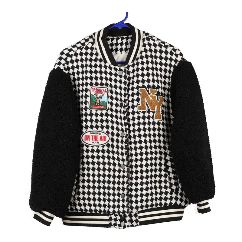 Unbranded Checked Varsity Jacket - Medium Black & White Polyester Blend