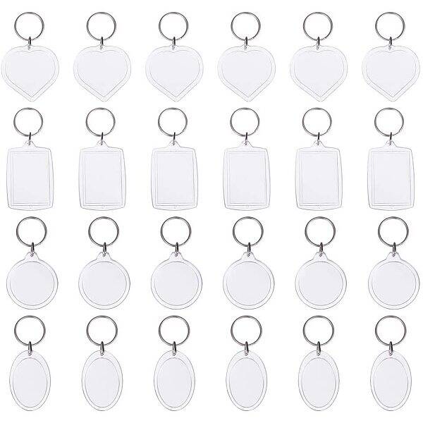 56 pcs 4 Shapes Acrylic Photo Snap in Keychain