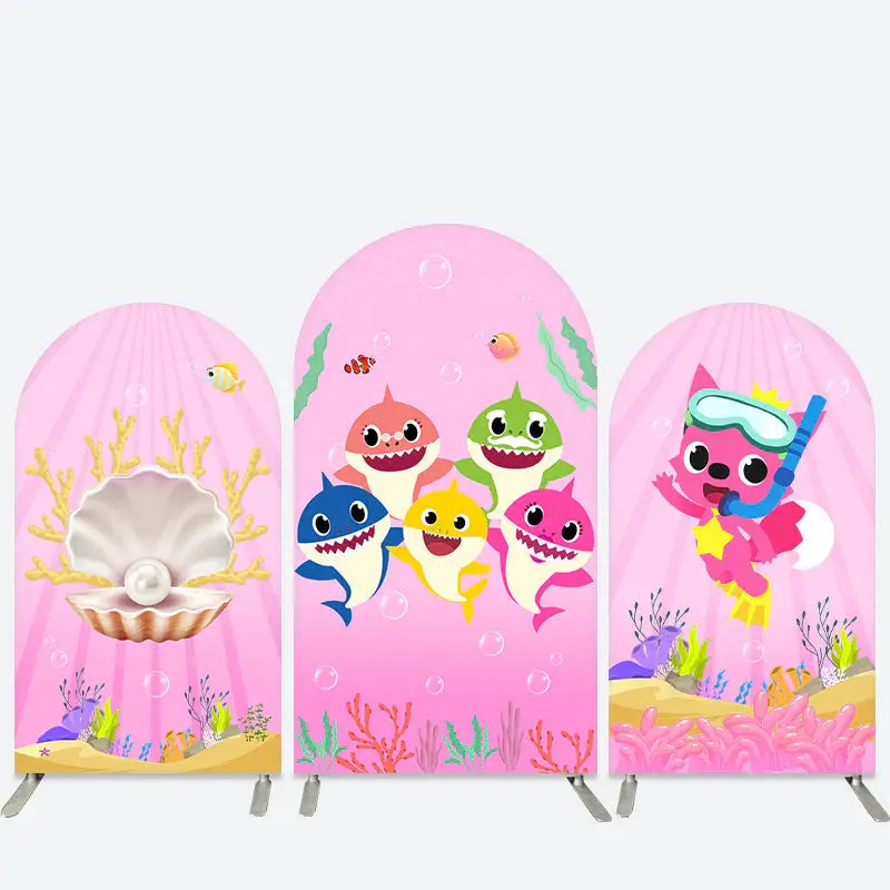 Aperturee Pink Sea World Little Shark Birthday Arch Backdrop Kit | Custom Chiara Arched Covers | Diy Chiara Backdrop Cover | ...