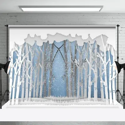 Snowy Forest Cartoon Winter Wonderland Backdrop - Aperturee