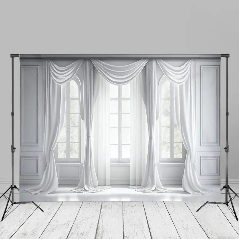 Elegant Pure White Window Portrait Photo Booth Backdrop - Aperturee