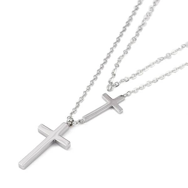 Non-Tarnish 304 Stainless Steel Cable Chain Religion Cross Pendant Necklaces for Women