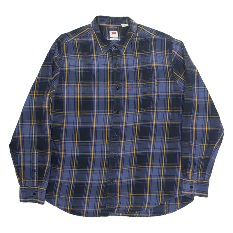 LEVI'S Mens Shirt Blue Check Long Sleeve L