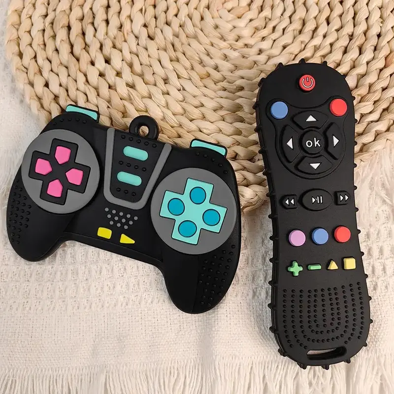 Tv Remote Control & Handheld Game Console Remote Control Design Baby Teether, 2 Counts Soft Silicone Baby Teether Toy, Safety...