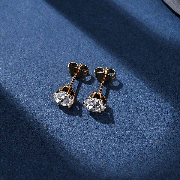 304 Stainless Steel Micro Pave Clear Cubic Zirconia Stud Earrings