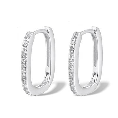 Rhodium Plated 925 Sterling Silver Micro Pave Cubic Zirconia Hoop Earrings for Women