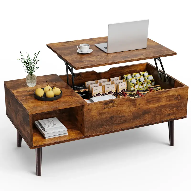FurniChic Haven Modern Coffee Table Wooden Furniture with Lifting Tabletop, Storage Shelf and Hidden Compartment for Living R...