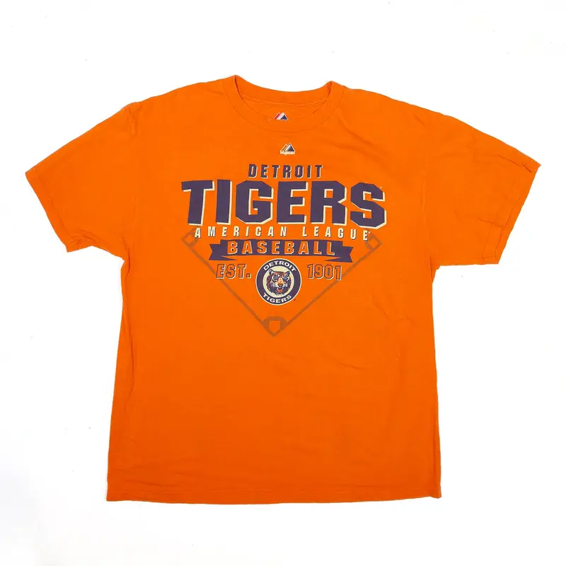 MAJESTIC MLB Detroit Tigers Baseball T-Shirt Orange USA Short Sleeve Mens L