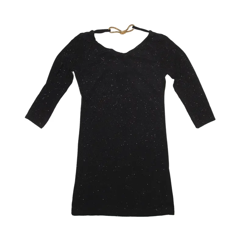 TODAY Y2K Sparkle Mini Dress Black 3/4 Sleeve Short Womens UK 10