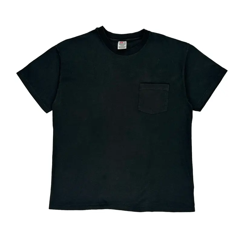 Single Stitch Hanes T-Shirt - Large Black Cotton