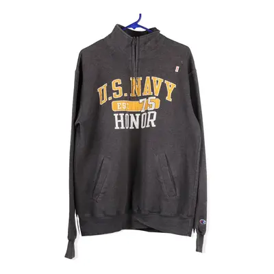 U.S Navy Champion 1/4 Zip - Large Grey Cotton Blend